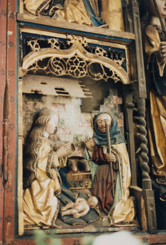 Vorschaubild Kirche, Schnitzaltar, Geburt Christi (Foto 1990)